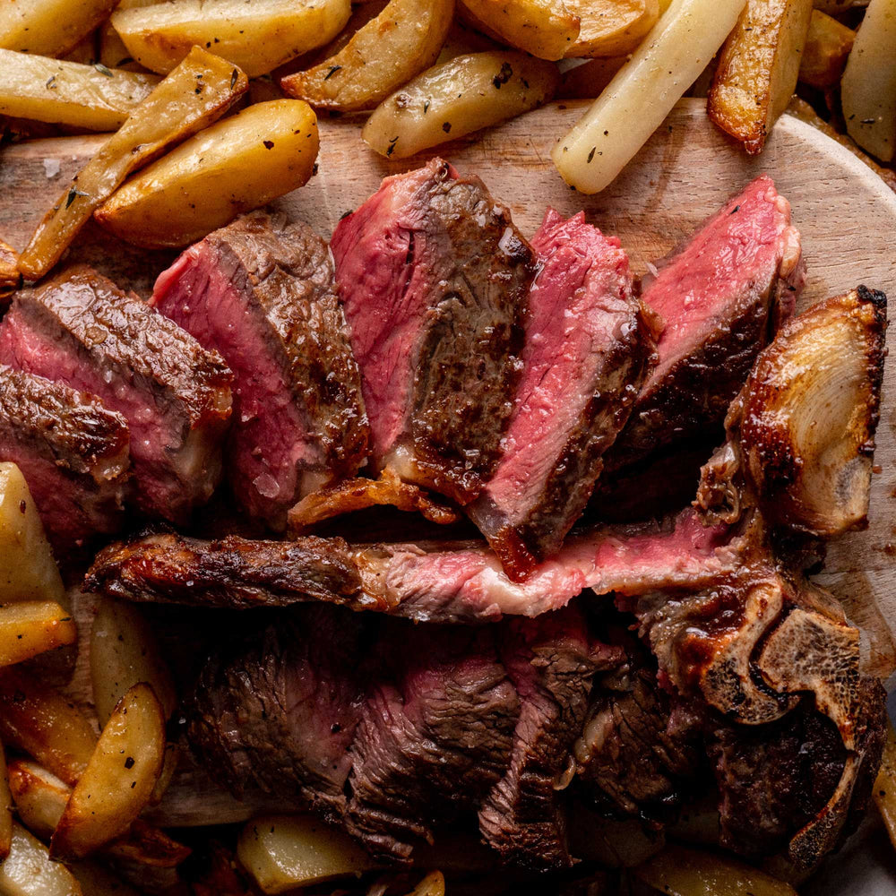Artistic close up of bistecca alla fiorentina.
